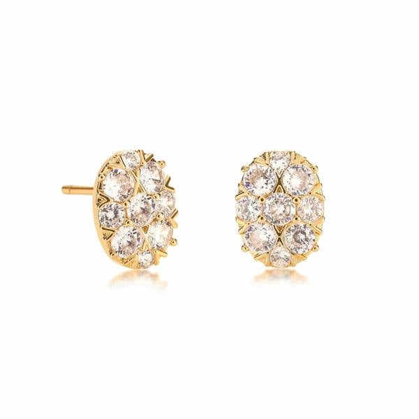 Zavana Gold Oval Shaped Stud Earrings with Cubic Zirconia Stones for Women