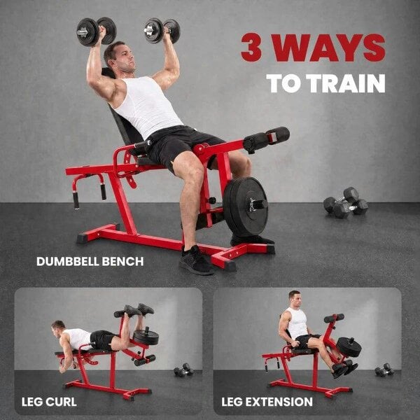 3-in-1 Leg Extension and Curl Machine, 300kg Heavy Duty Adjustable Weight Bench with Leg Developer, Red