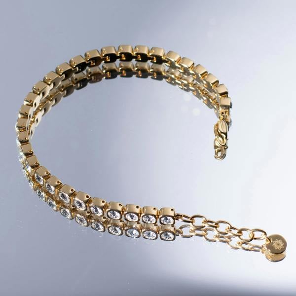 Gold Tennis Bracelet with Swarovski Crystals - namana.london