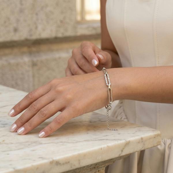 Spero London Sterling Silver Pave Paperclip Chain Bracelet