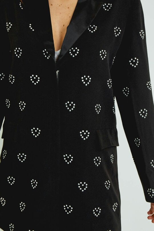Black Heart Sequin Blazer Dress – Zip Front Structured Mini