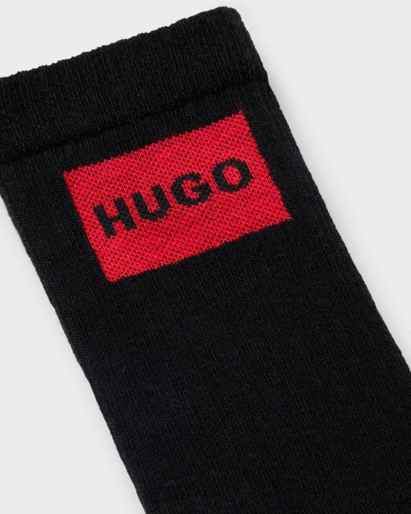 HUGO 3-Pack Quarter Length Combed Cotton Ribbed Mens Socks  - Black 001