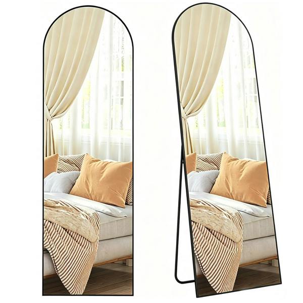 Gr8 Home 160x50cm Arched Full Length Mirror Black Aluminium Frame Floor Standing