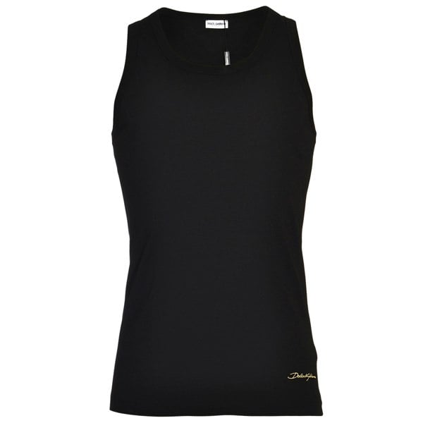 Dolce & Gabbana FUEB0 Stretch Cotton Tank Top, Black with Yellow Logo