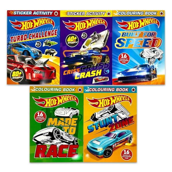 Hot Wheels Sticker Activity Books 5 Books Collection Set (Turbo Challenge, Criss Cross Crash, Built for Speed, Stunt Zone, Made to Race)