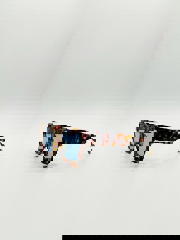 SVNX Chunky Oversize square Sunglasses in Tortoiseshell with Blue Lenses