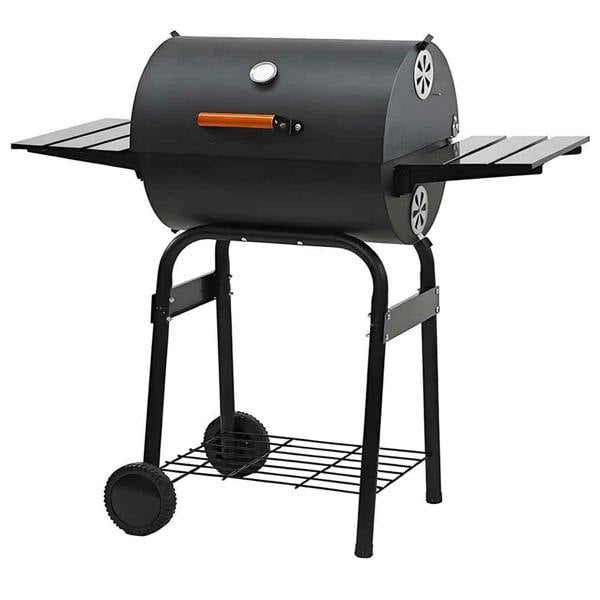 Gr8 Garden Large Charcoal Barrel BBQ Grill Smoker with Thermometer Side Table and Wheels