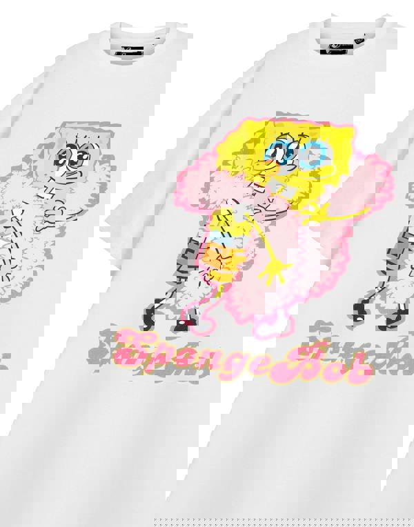 SpongeBob SquarePants Womens White Feather Boa Short Sleeved T-Shirt