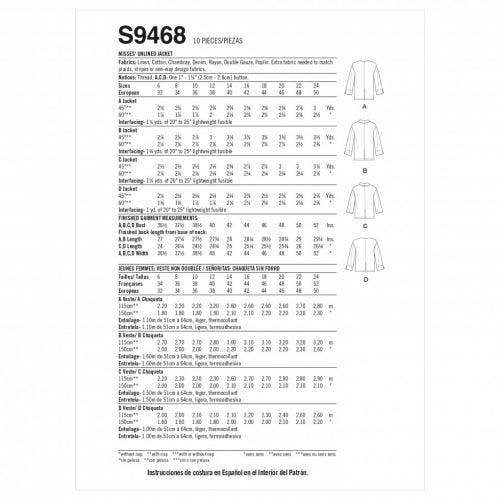 Simplicity Sewing Pattern 9468, Jackets for Women, H5 (6-8-10-12-14) - Easy