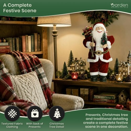 Santa Claus Christmas Figure with Presents & Tree – 60cm Ornament