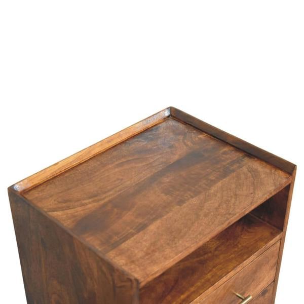 Artisan Furniture Solid Wood Valenza Open Frame Bedside, 2 Drawers & 1 Open Slot, Brown