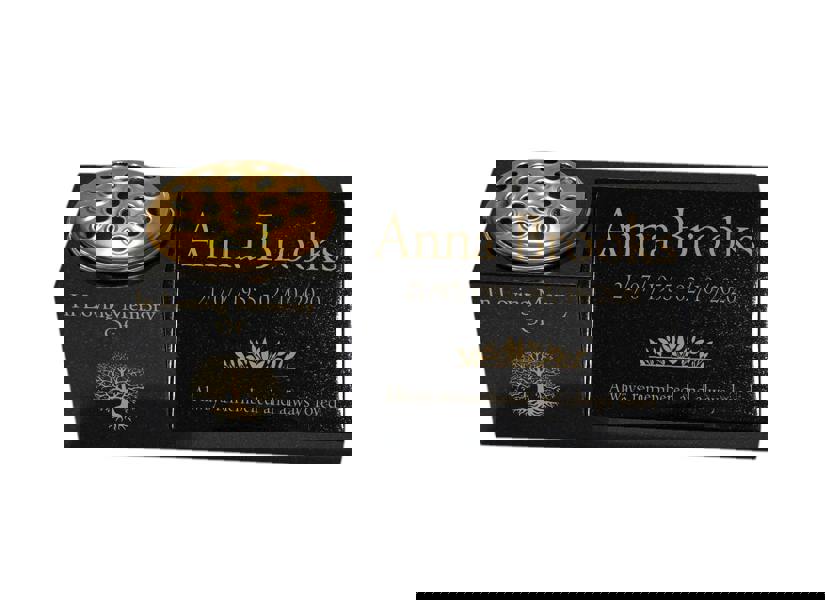 Memorials Direct Granite Memorial Vase and Plaque Combination – Tree of Life Design, Solid Granite (16x6x6”) with Flower Pot Insert