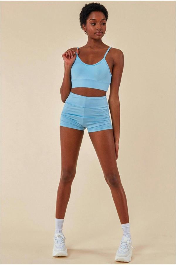 Cropped Bralette & Cycle Short Set - Blue TS8