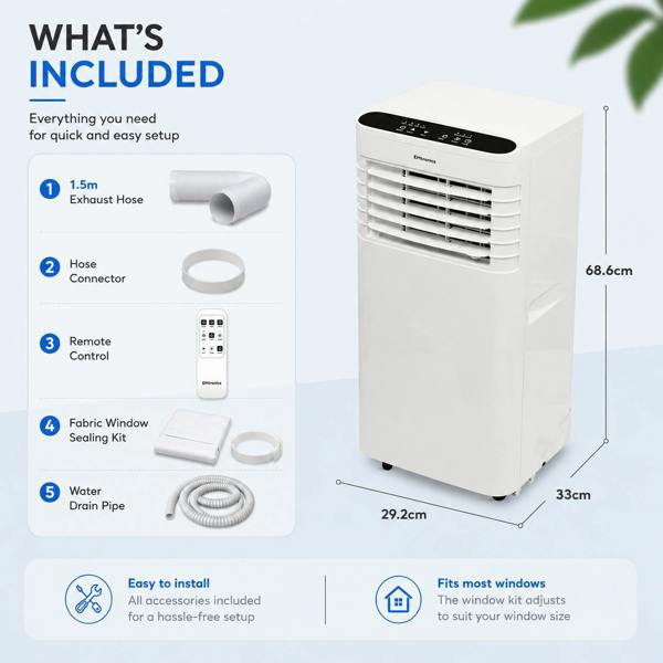 EMtronics 7K BTU Portable Air Conditioner Dehumidifier Fan and Window Vent Kit