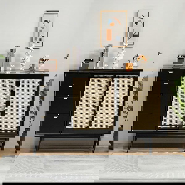 Allson Rattan Sideboard with 4 Drawers, Pine Wood-Rit Concept-Rit Concept