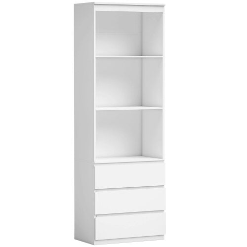 Wyld Haus Seso Wood White Tall Bookcase With Shelves And Integrated Drawers 180 cm