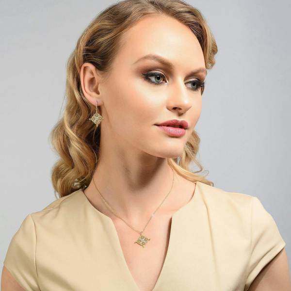 Gold Arabesque Pendant Necklace with Cubic Zirconia - namana.london