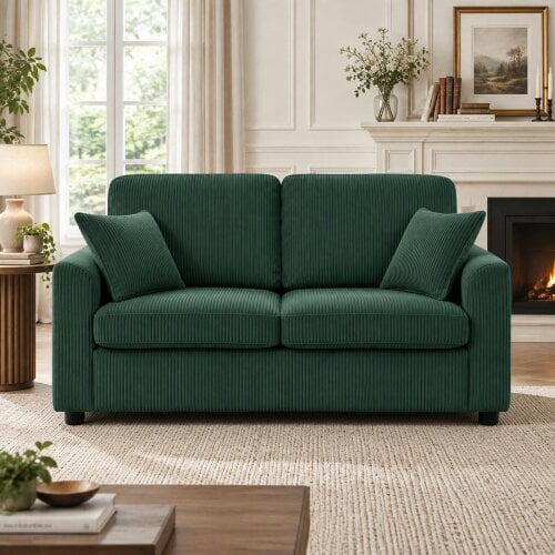 HOMCOM 2 Seater Sofa, Corduroy Small Couch with Spring Cushion, Dark Green