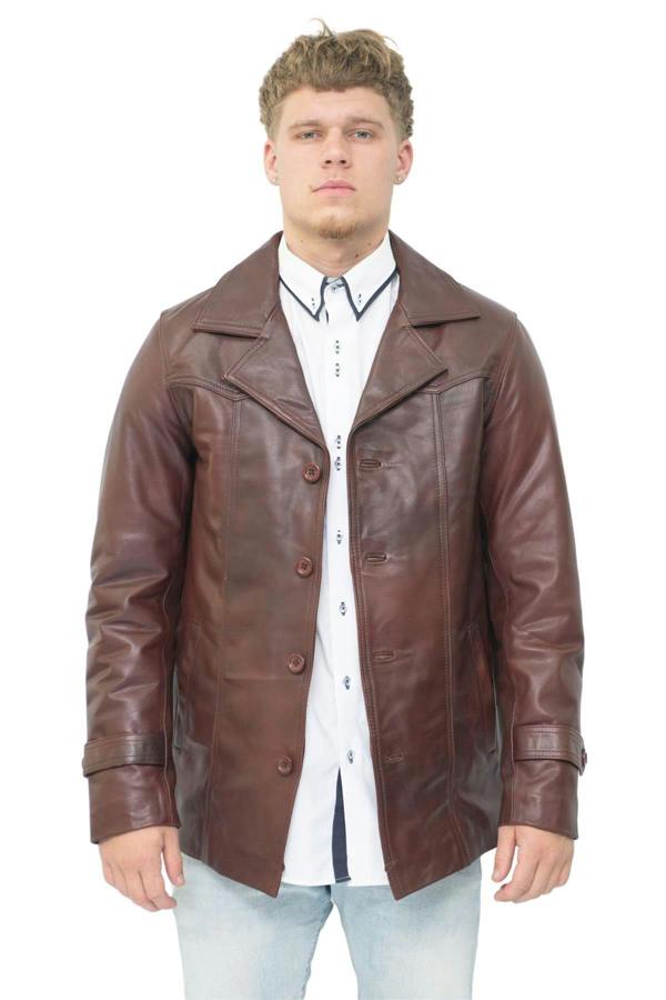 Infinity Leather Men’s Brown Vintage Trench Style Leather Coat-Macau