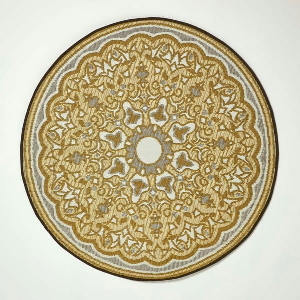 HOMESCAPES Round Outdoor Rug Luxury Waterproof Reversible Recycled, For Garden, Rae