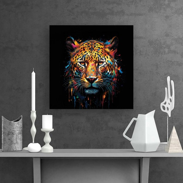 Warren Reed Splash Art Leopard Face Canvas