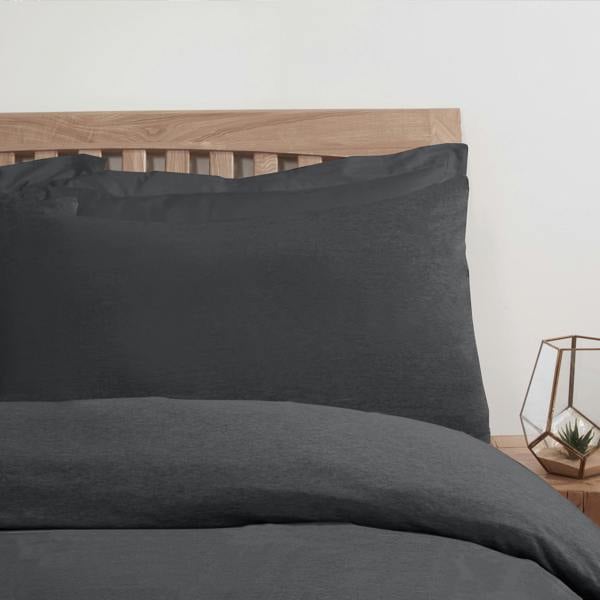 Smart Living Polycotton Jersey Melange Duvet Cover With Pillowcases - CHARCOAL