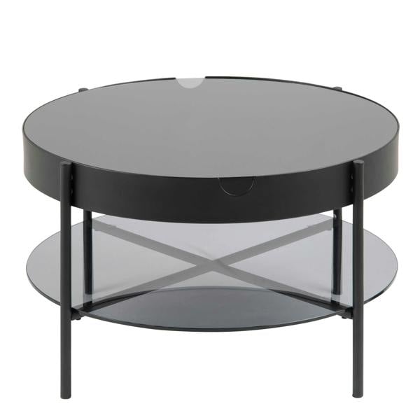 Wyld Haus Tampere Round Black Coffee Table with Grey Glass Lift Top