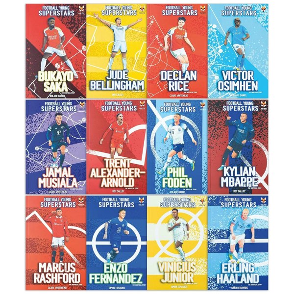 Football Young Superstars 12 Book Set: Jude Bellingham, Marcus Rashford, Phil Foden Saka & more