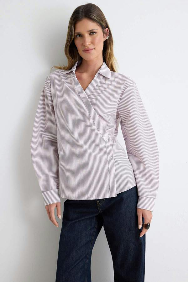 WOVCOR Asymmetric Button Detail Regular Fit Long Sleeve Shirt