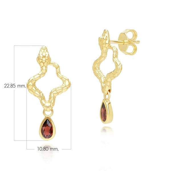 253E435401925 ECFEW™ Garnet Snake Drop Earrings in Gold Plated Sterling Silver Dimensions