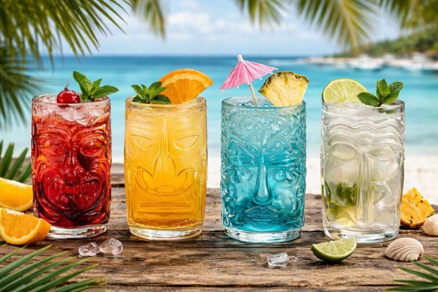 Complete Tiki Collection High Ball Glasses - Set of 4