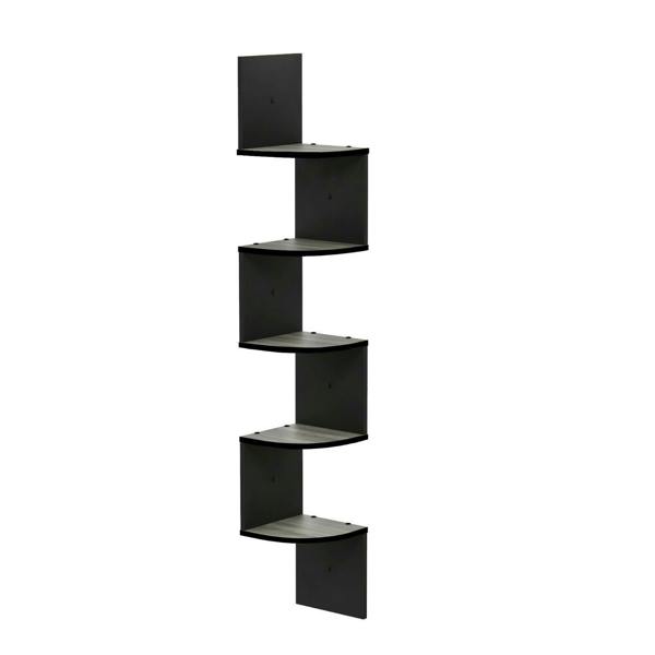 WALPLUS Rossi 5-Tier Wall Mount Floating Radial Corner Shelf, French Oak Grey/Black perfect for organized storage and display