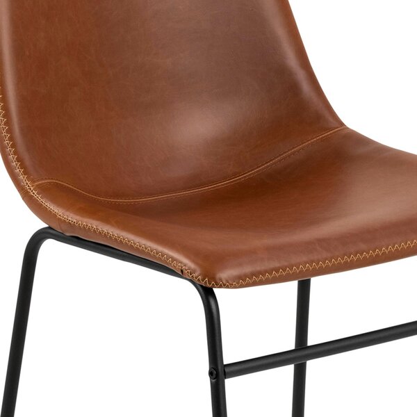 Wyld Haus Set of 2 Bogense Tan Brown Faux Leather Dining Chairs Cream Stitching