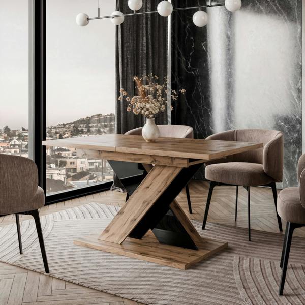 TOXX Extendable Dining Table 140–180cm – Wotan Oak & Black Gloss