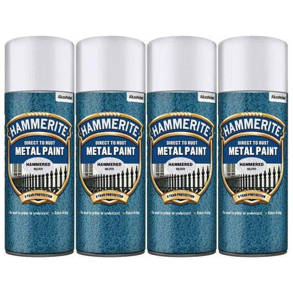 Hammerite 4X Hammerite Hammered Silver Spray Paint 400ml