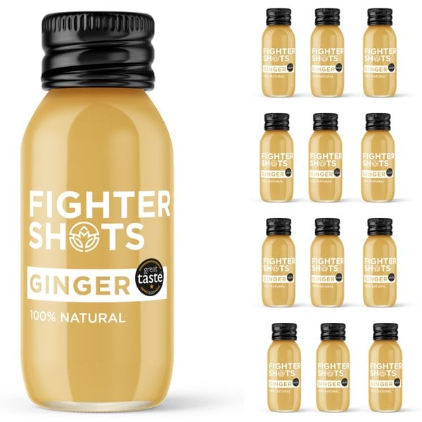 Fighter Shots Ginger -  27g organic cold pressed ginger in every bottle, 12 x 60ml