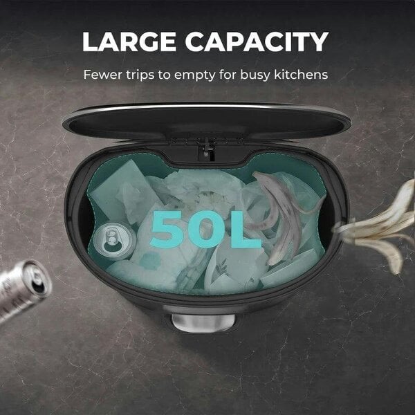 50L Kitchen Pedal Bin, Rubbish Bin with Soft-Close and Stay-Open Lid, Removable Inner Bucket, Silver Tone