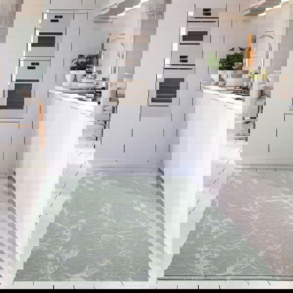 Machine Washable Flatweave Rug Abstract Green