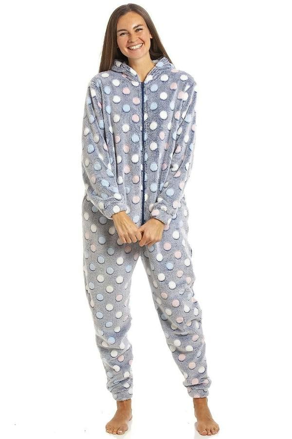 Womens Multi Coloured Spot Print Supersoft Grey Onesie