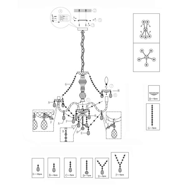 Pagazzi Lighting Vivienne 5 Light Chrome & Clear Chandelier Ceiling Pendant