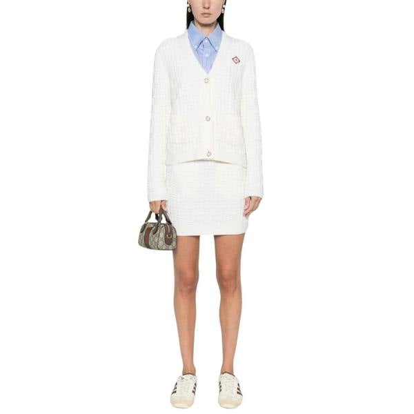 Casablanca Column Stitch Cardigan White Knitwear