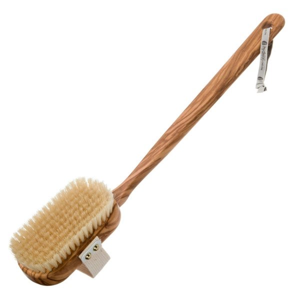 Hydréa London Premium Olive Wood Wet & Dry Body Brush with Long Detachable Handle + Natural Bristle