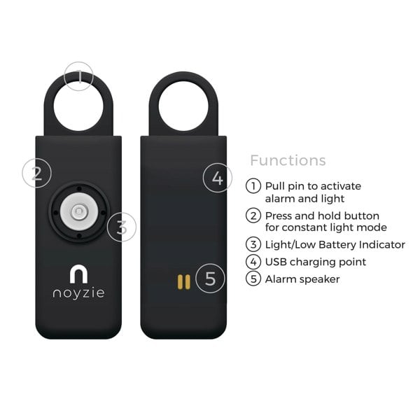 Noyzie 130db Personal Safety Alarm Siren & 200 Lumen Strobing LED Light - Rechargeable