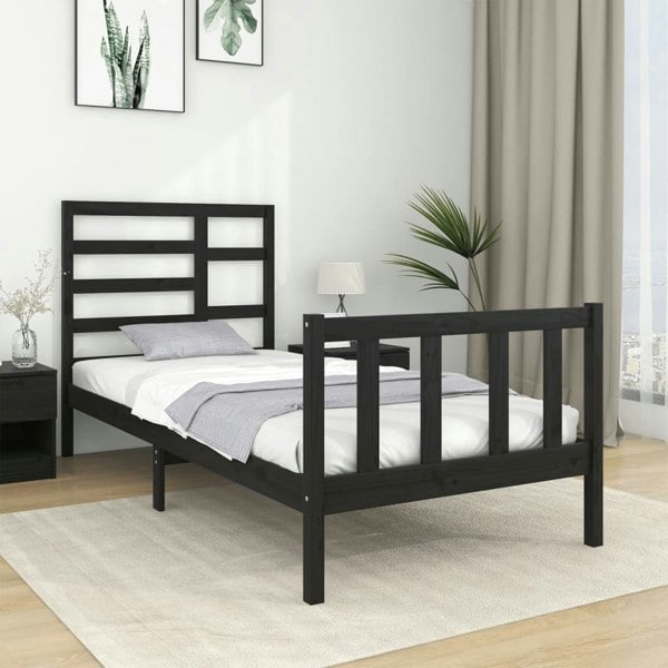 Berkfield Bed Frame Black Solid Wood 75x190 cm Small Single
