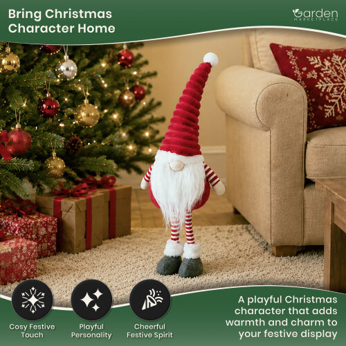 Large Standing Groovikert Christmas Gonk Figure in Red, Soft Freestanding Festive Decoration, 53cm Tall, Polyester