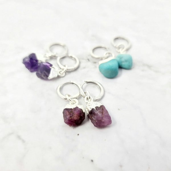 Birthstone Huggie Small Hoops Sterling Silver Earrings