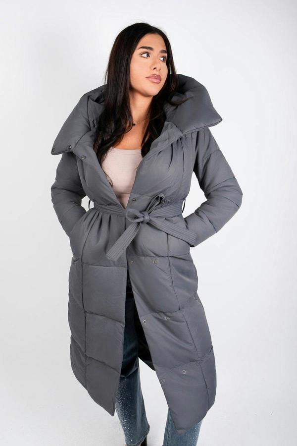 Velina Longline Puffer Coat With Belted Waist - Black