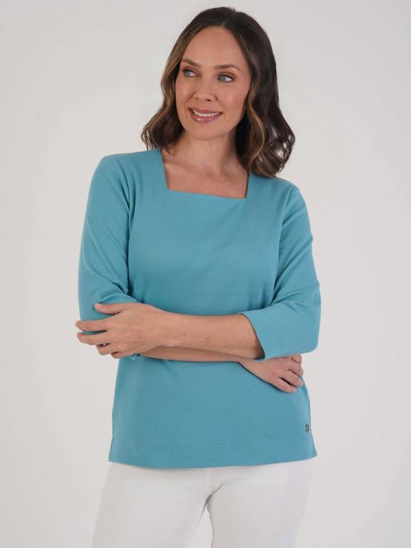 PennyPlain Solid Square Neck Top - Sea Green