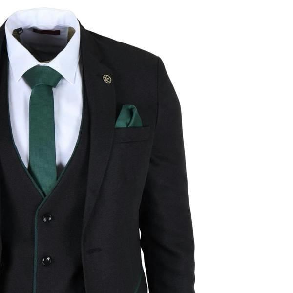 TruClothing IM48 - Men's 3 Piece Black Tailored Fit Suit