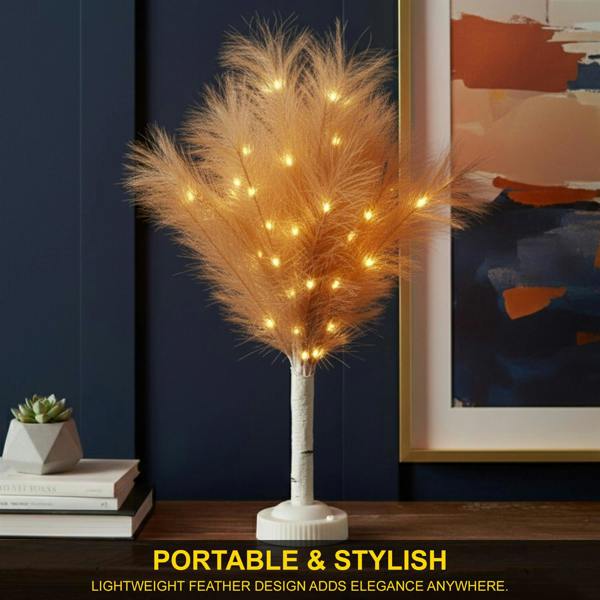 70cm Champagne Feather Tree Table Lamp with Warm White LEDs, Battery Operated Decorative Light image 5